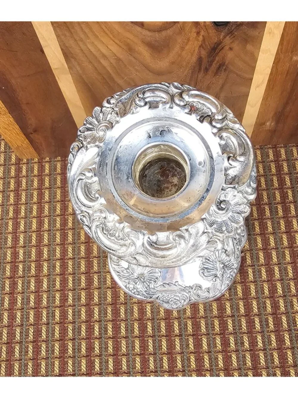 Ornate Silver Tone Candlestick Holder 12 In Tall Floral Scroll Metal Table Decor